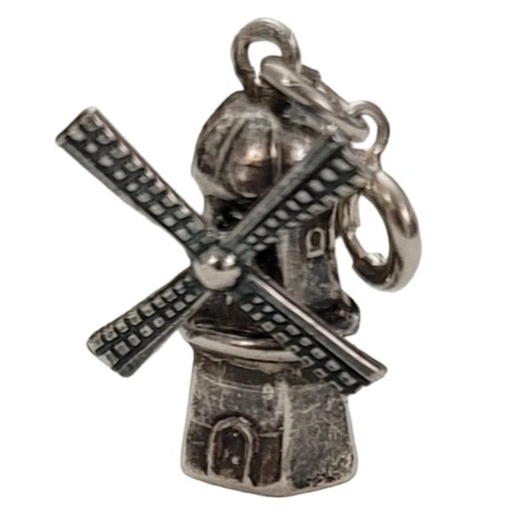 800 Silver Round Spring Clasp Articulated Windmill Charm E328 - Picture 3 of 9